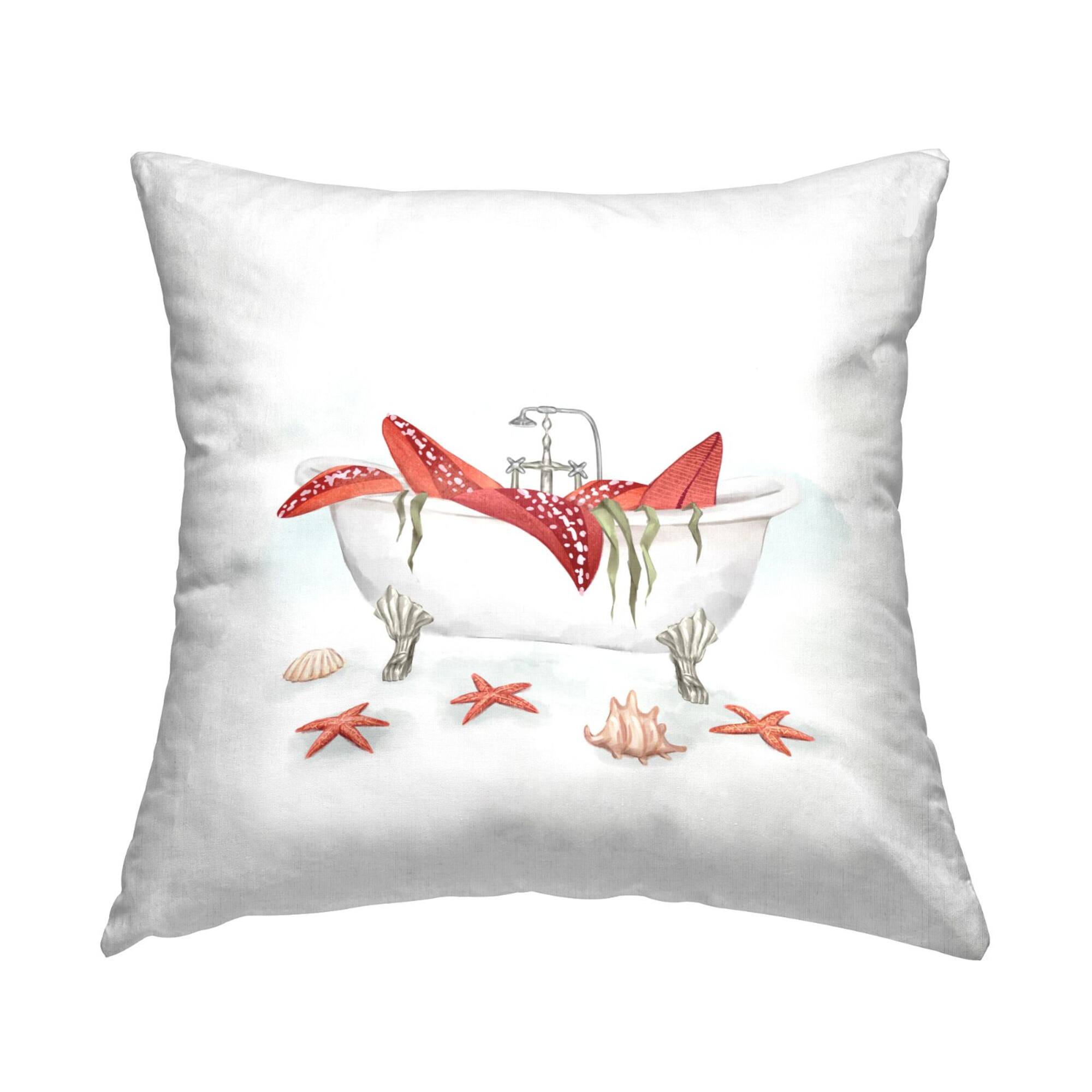 Stupell Industries Large Red Starfish Nautical Seal Life Tub Throw Pillow, 18" x 18"